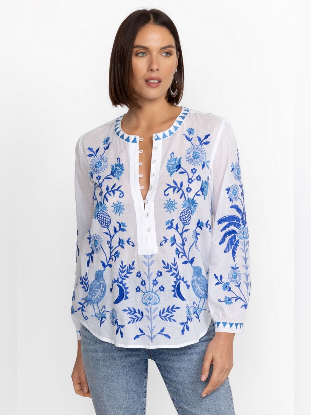 JOHNNY WAS TARRA FIELD HENLEY BLOUSE SMALL * - Picture 2 of 9